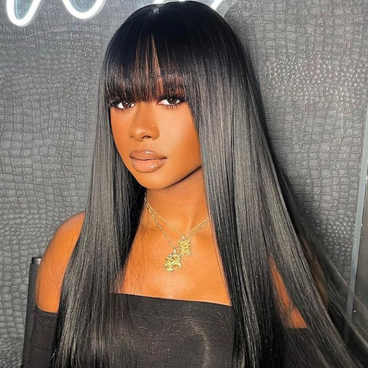 Wear And Go Long Curtain Bangs Straight Hair Wig-Amanda Hair
