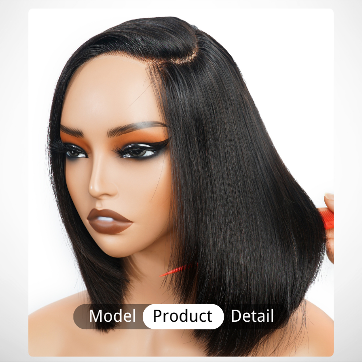 Glueless Brazilian Straight Short Bob Lace Wigs Transparent Pre Plucked Hairline Nature Color -Amanda Hair