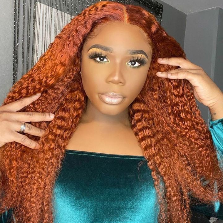 Ginger Orange Curly Lace Front Wigs Human Hair Pre-Plucked Cinnamon Hot Color Wigs-Amanda Hair
