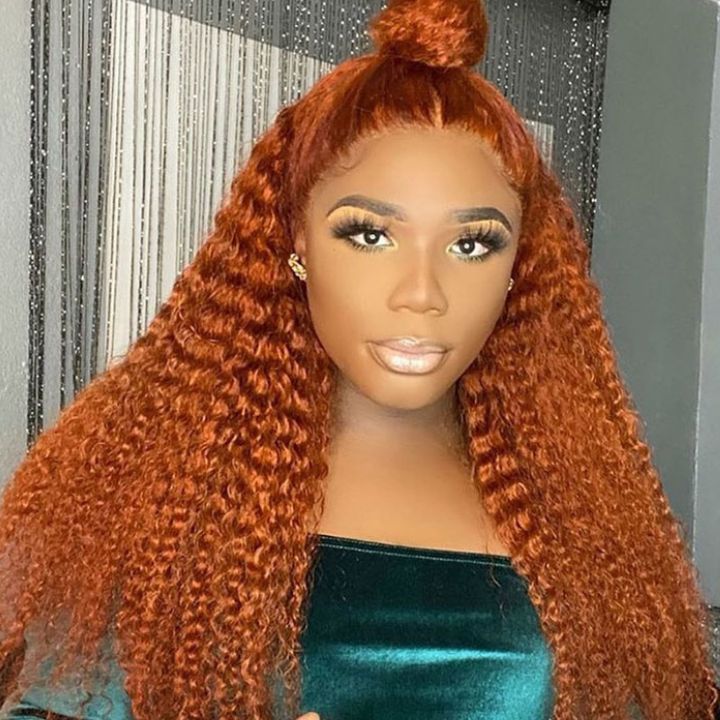 Ginger Orange Curly Lace Front Wigs Human Hair Pre-Plucked Cinnamon Hot Color Wigs-Amanda Hair