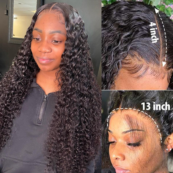 Water Wave 13*4 HD Transparent Lace Frontals Brazilian Hair Wig 150% Density Curly Wig-Amanda Hair