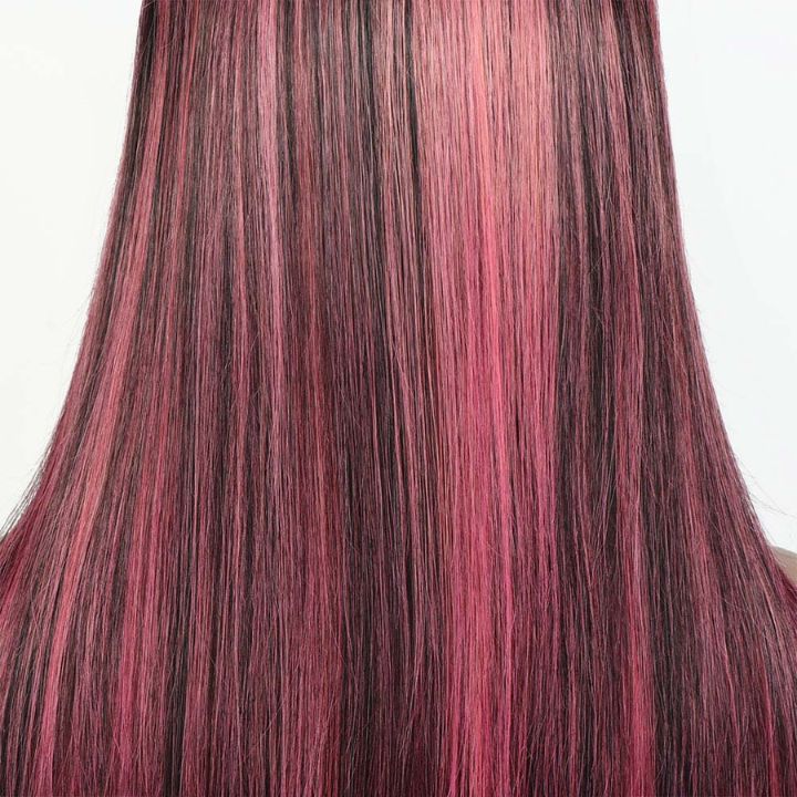 Transparent 13x4 Lace Front Straight Wig Human Hair  Black Hair Mix Purple Highlights