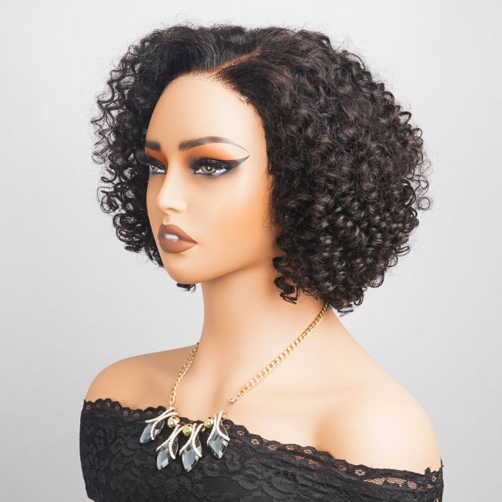 Sunshine Chic Short Glueless Spring Cut Curly Lace Bob Wigs Brazilian Human Hair Transparent Pre Plucked Hairline Nature Color -Amanda Hair