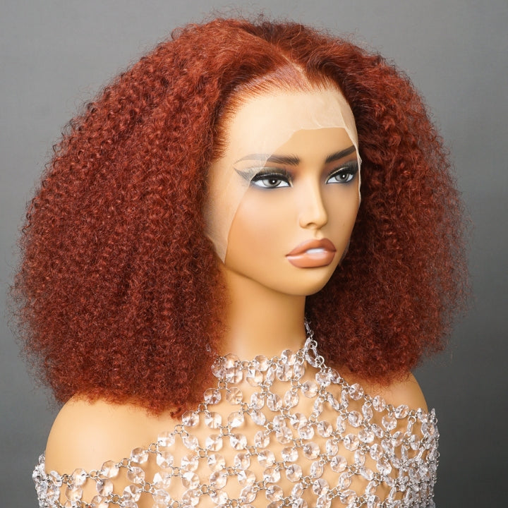 Reddish Brown Glueless Bold Afro Curly Short Bob Lace Front Colored Wig Human Hair -Amanda Hair