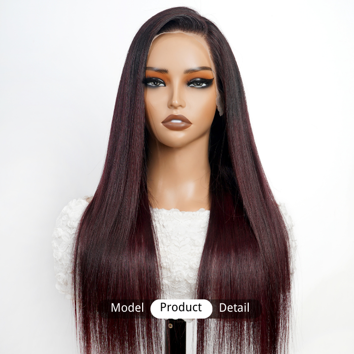 Dark Root Ombre Purple Glueless Lace Front Straight Colored Wigs Human Hair Transparent -Amanda Hair
