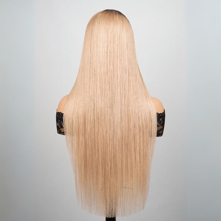 Sunshine Chic Ombre Brown to Ash Blonde Lace Front Straight Wigs Human Hair Undetectable Transparent Lace Wigs -Amanda Hair