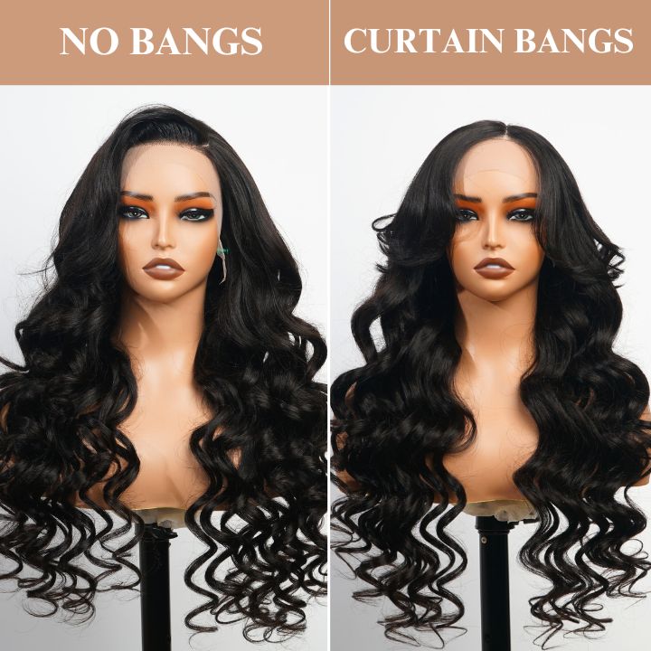 Flash Sale Buy 2 Get 1 Free Glueless Loose Wave Lace Front Wigs with Curtain Bangs 180%/250% Density