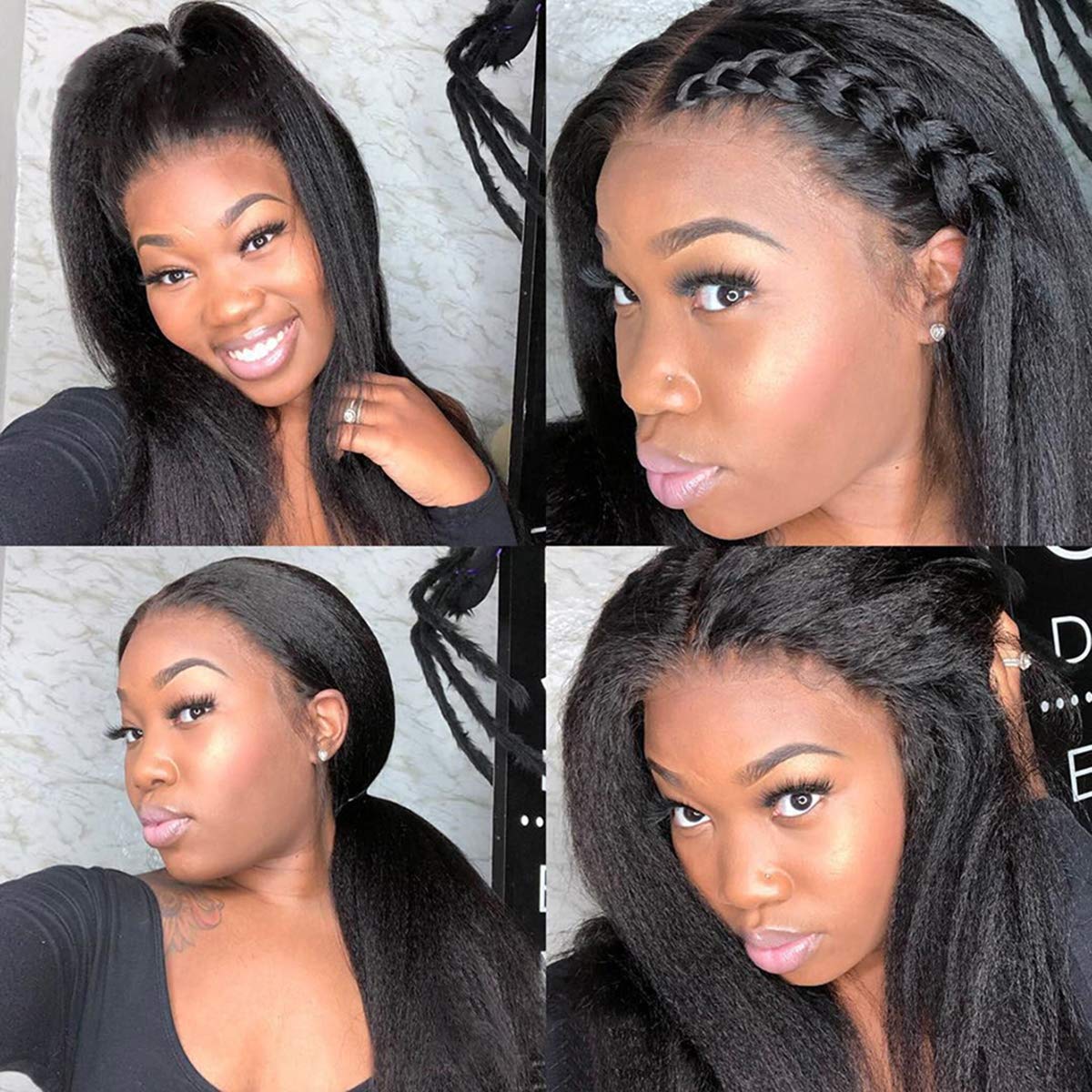 13x6 Glueless Lace Front Wig Kinky Straight Virgin Human Hair Wigs 180% Density For Women Pre Plucked With Baby Hair-Amanda Hair