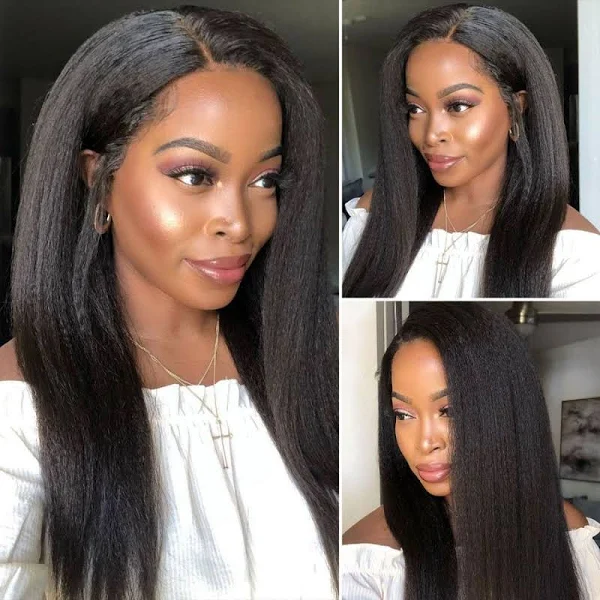 13x6 Glueless Lace Front Wig Kinky Straight Virgin Human Hair Wigs 180% Density For Women Pre Plucked With Baby Hair-Amanda Hair