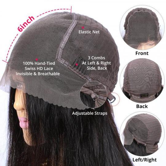 13x6 Glueless Lace Front Wig Kinky Straight Virgin Human Hair Wigs 180% Density For Women Pre Plucked With Baby Hair-Amanda Hair
