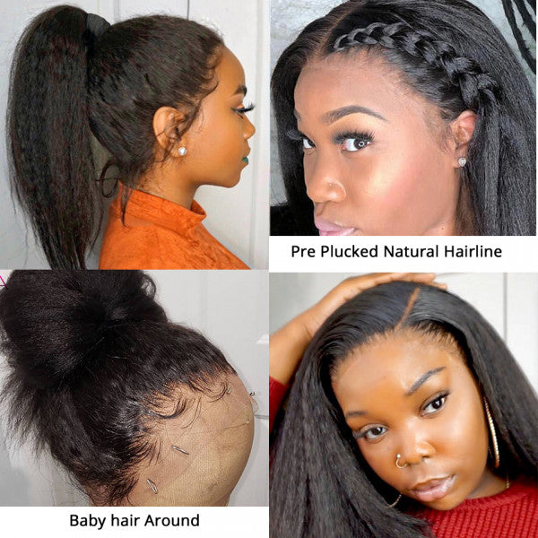 13x6 Glueless Lace Front Wig Kinky Straight Virgin Human Hair Wigs 180% Density For Women Pre Plucked With Baby Hair-Amanda Hair