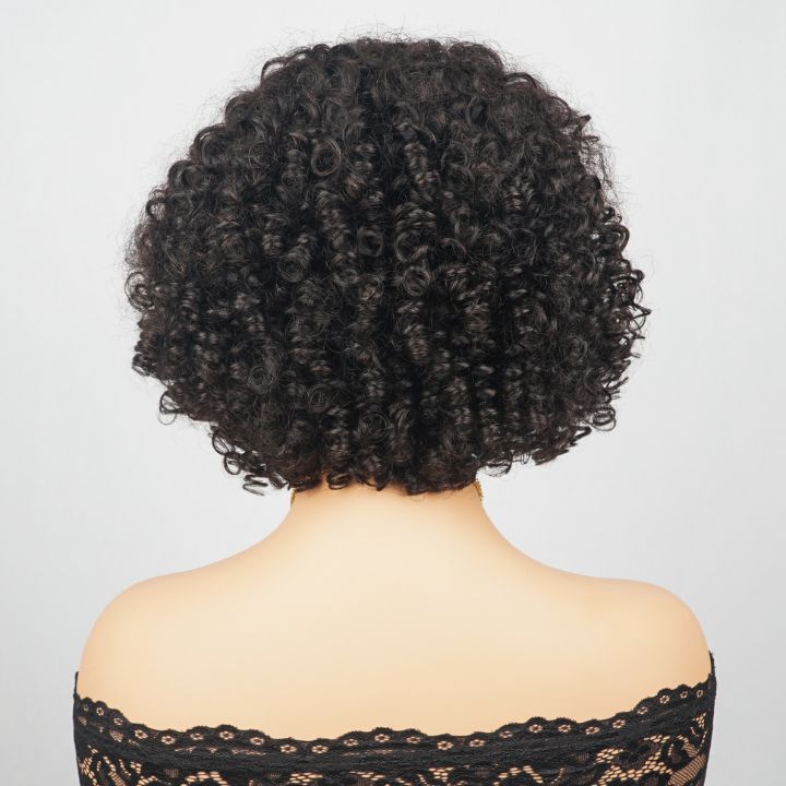 Sunshine Chic Short Glueless Spring Cut Curly Lace Bob Wigs Brazilian Human Hair Transparent Pre Plucked Hairline Nature Color -Amanda Hair