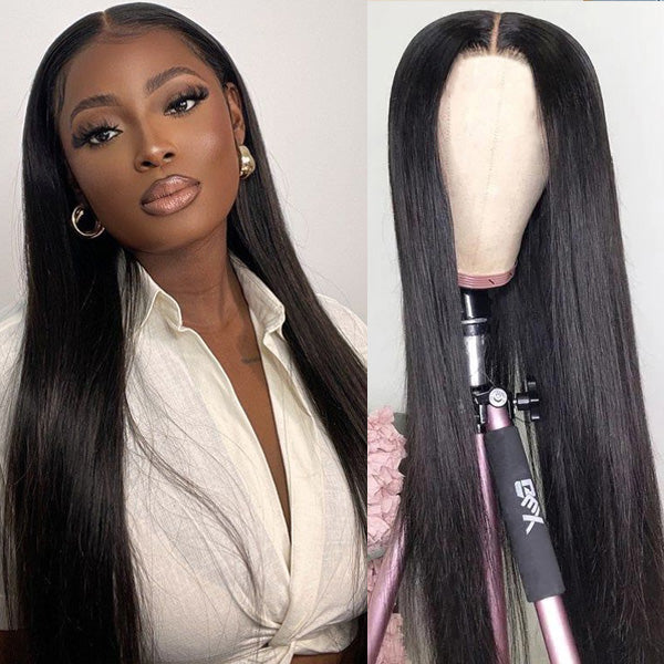 150% Density Straight Human Hair Lace Part Wigs Natural Hairline Middle Part Frontal Wig - Amanda Hair