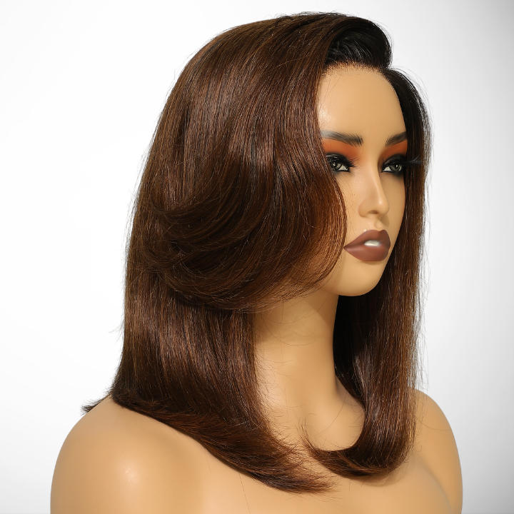 Dark Root Brown Color Glueless  7x5/13x4 Lace Front Straight Bob Wigs-Amanda Hair