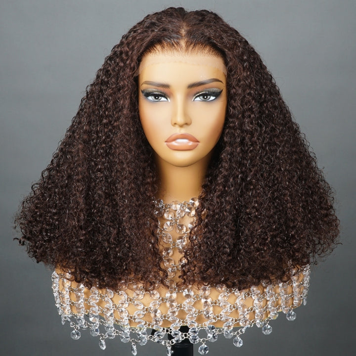Chocolate Brown Bold Afro Curly Short Bob Hairstyle Lace Front Colored Wig Human Hair -Amanda Hair