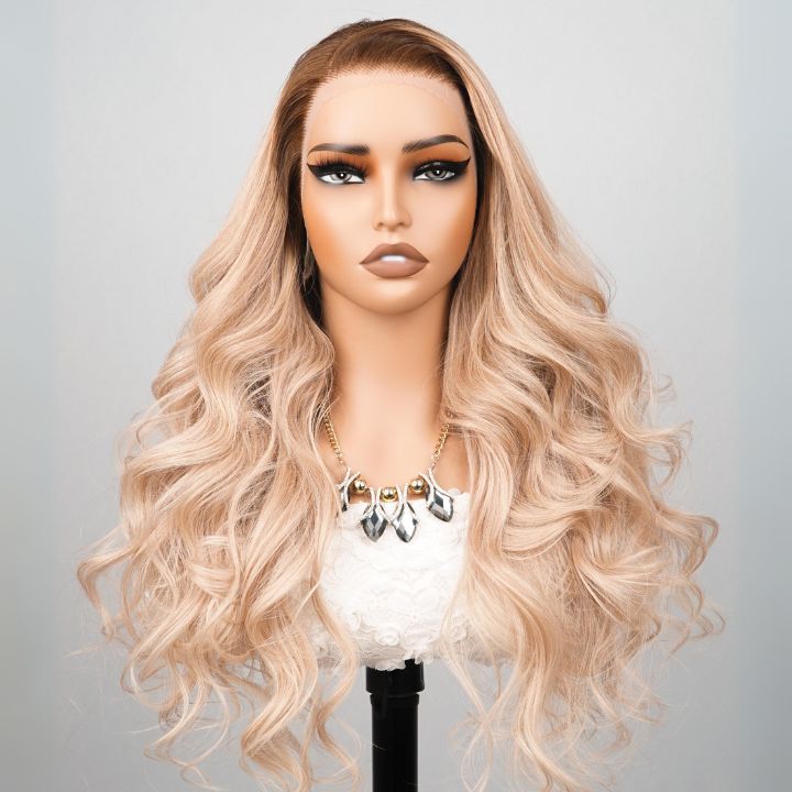 Sunshine Chic Ombre Brown to Ash Blonde Lace Front Loose Wave Wigs Human Hair Undetectable Transparent Lace Wigs -Amanda Hair