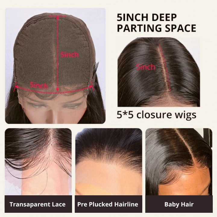 Transparent 5x5 Closure Wig Brazilian Body Wave HD Lace Closure Wig Pre Plucked Hairline-Amanda Hair