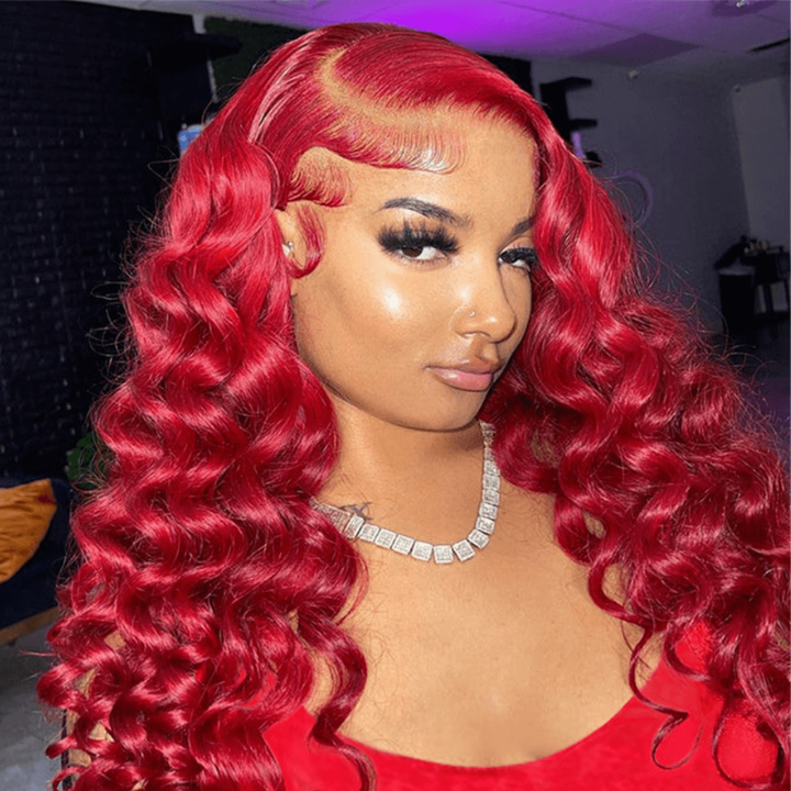 Flash Sale Buy 2 Get 1 Free Burgundy Lace Front Wig 99J Red Wand Curly Human Hair Wigs Colored HD Transparent Preplucked Red Wine Hair Wig-Amanda Hair