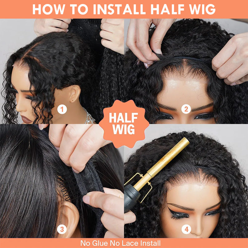 Extra 60% OFF| 3 In 1 Half Wig Kinky Curl Wear & Go Drawsting Band No Glue Need Coily Curl Flip Over Wig Beginner Friendly Flash Sale