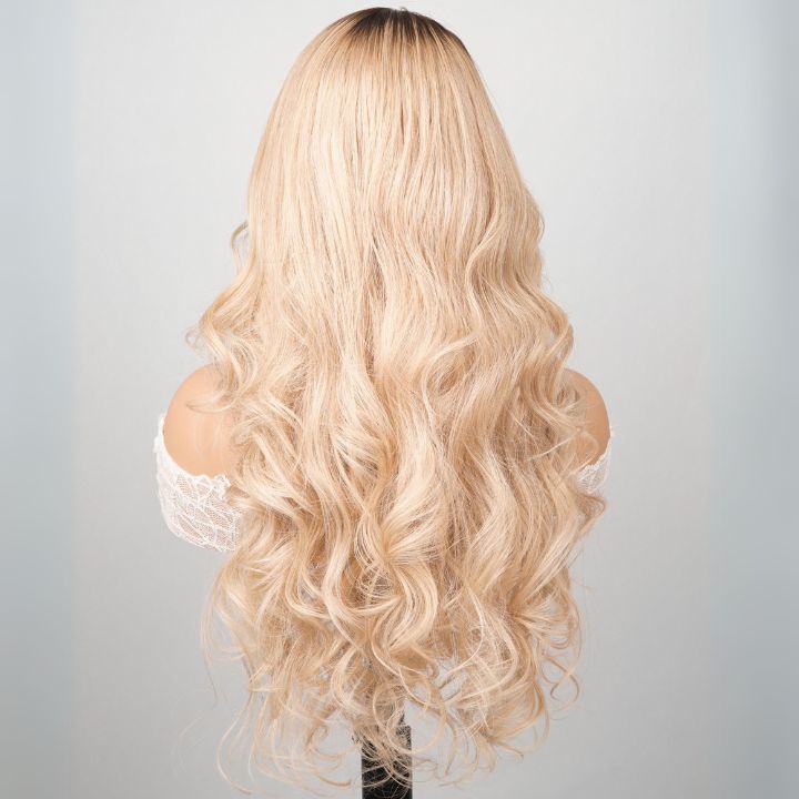Sunshine Chic Ombre Brown to Ash Blonde Lace Front Loose Wave Wigs Human Hair Undetectable Transparent Lace Wigs -Amanda Hair