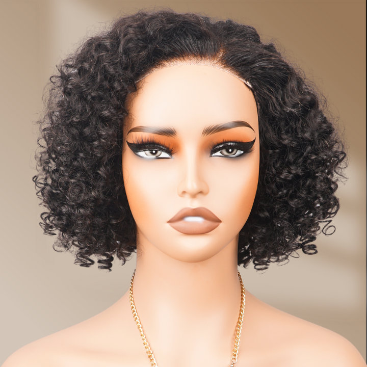 Sunshine Chic Short Glueless Spring Cut Curly Lace Bob Wigs Brazilian Human Hair Transparent Pre Plucked Hairline Nature Color -Amanda Hair
