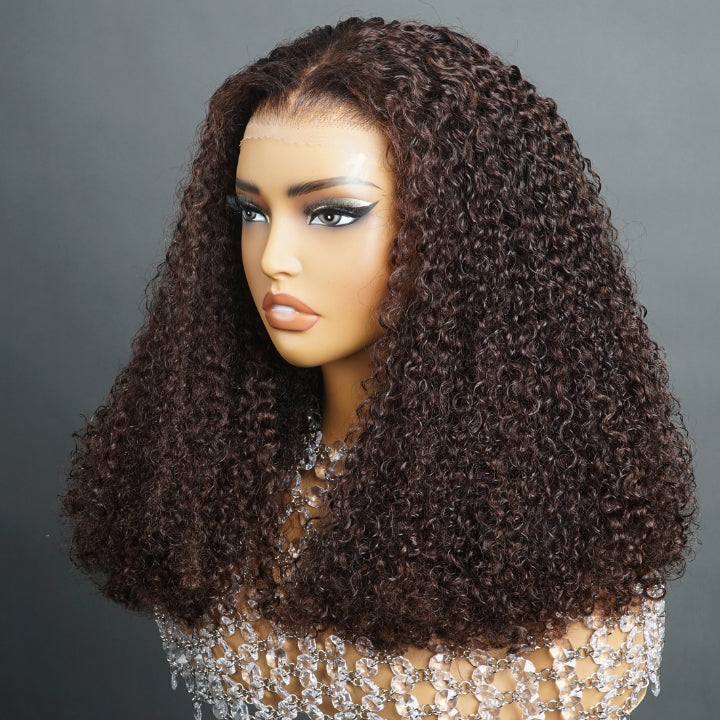 Chocolate Brown Bold Afro Curly Short Bob Hairstyle Lace Front Colored Wig Human Hair -Amanda Hair