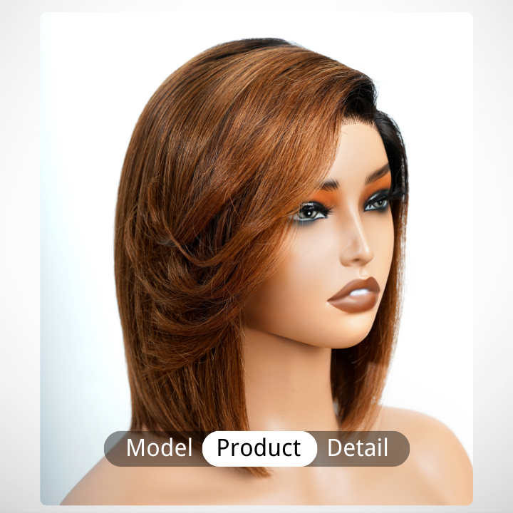 Glueless Dark Root Ombre  Light Brown Brazilian Straight Short Bob Lace Wigs Transparent Pre Plucked Hairline No Code Needed -Amanda Hair