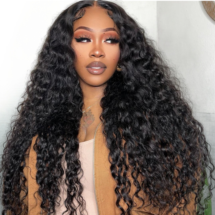 Glueless Water Wave 13*4 Clear Transparent Lace Front Wigs Plucked Hairline Pre Cut Lace -Amanda Hair Clearance Flash Sale