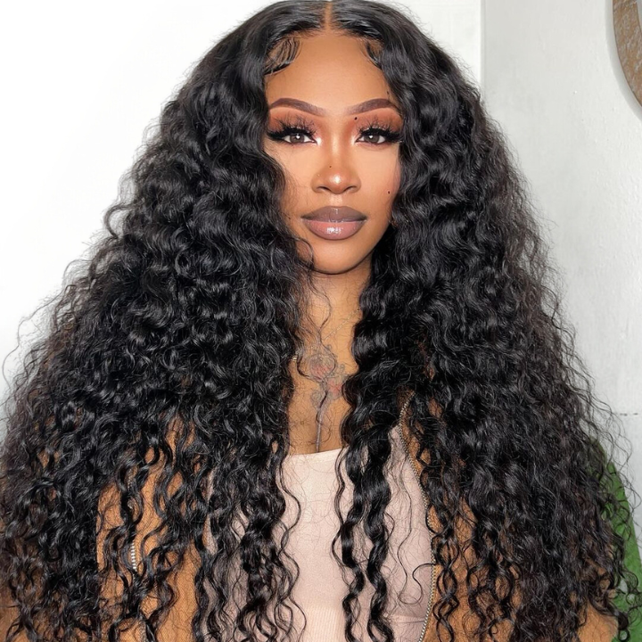 Glueless Water Wave 13*4 Clear Transparent Lace Front Wigs Plucked Hairline Pre Cut Lace -Amanda Hair Clearance Flash Sale