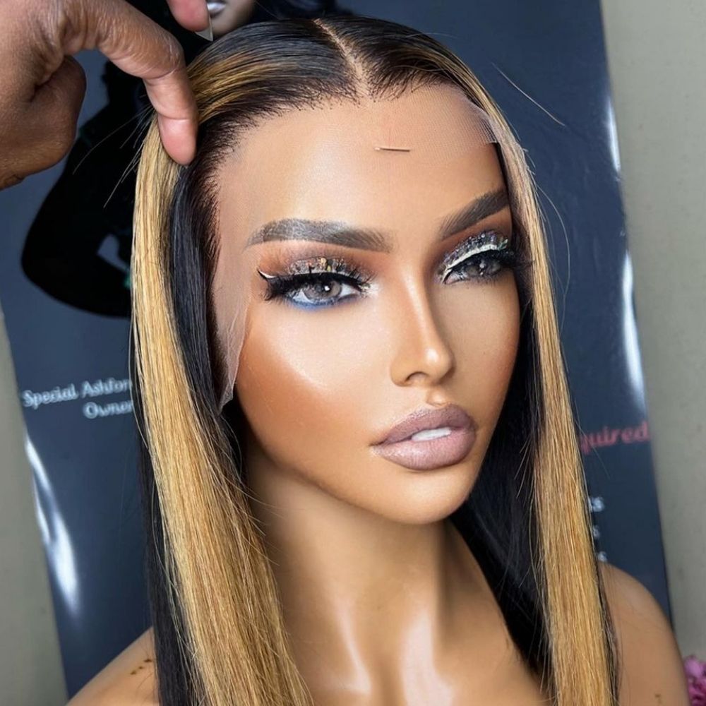 Highlight Light Brown Short Bob Straight Glueless Lace Wig 13*4/4*4 Brazilian Huaman Hair-Amanda Hair