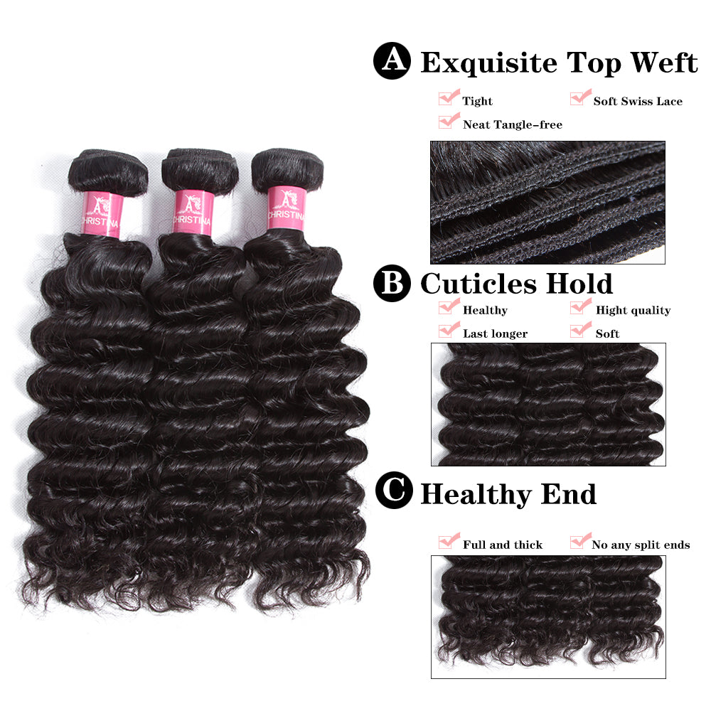 Deep Wave Brazilian Hair 4 Bundles With 4*4 Lace Closure 10A Grade 100% Remi Human Hair - Amanda Hair