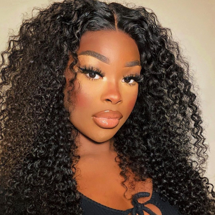 Amandahair Kinky Curly Undetectable HD Clear Lace Black Human Hair Wigs Pre Plucked Hairline