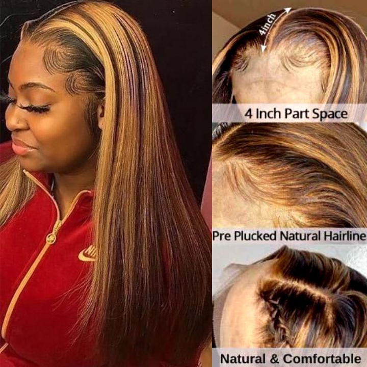 Piano Color straight Highlight Wig Pre Plucked 13x4 HD Lace frontal Human Hair Wigs-Amanda Hair