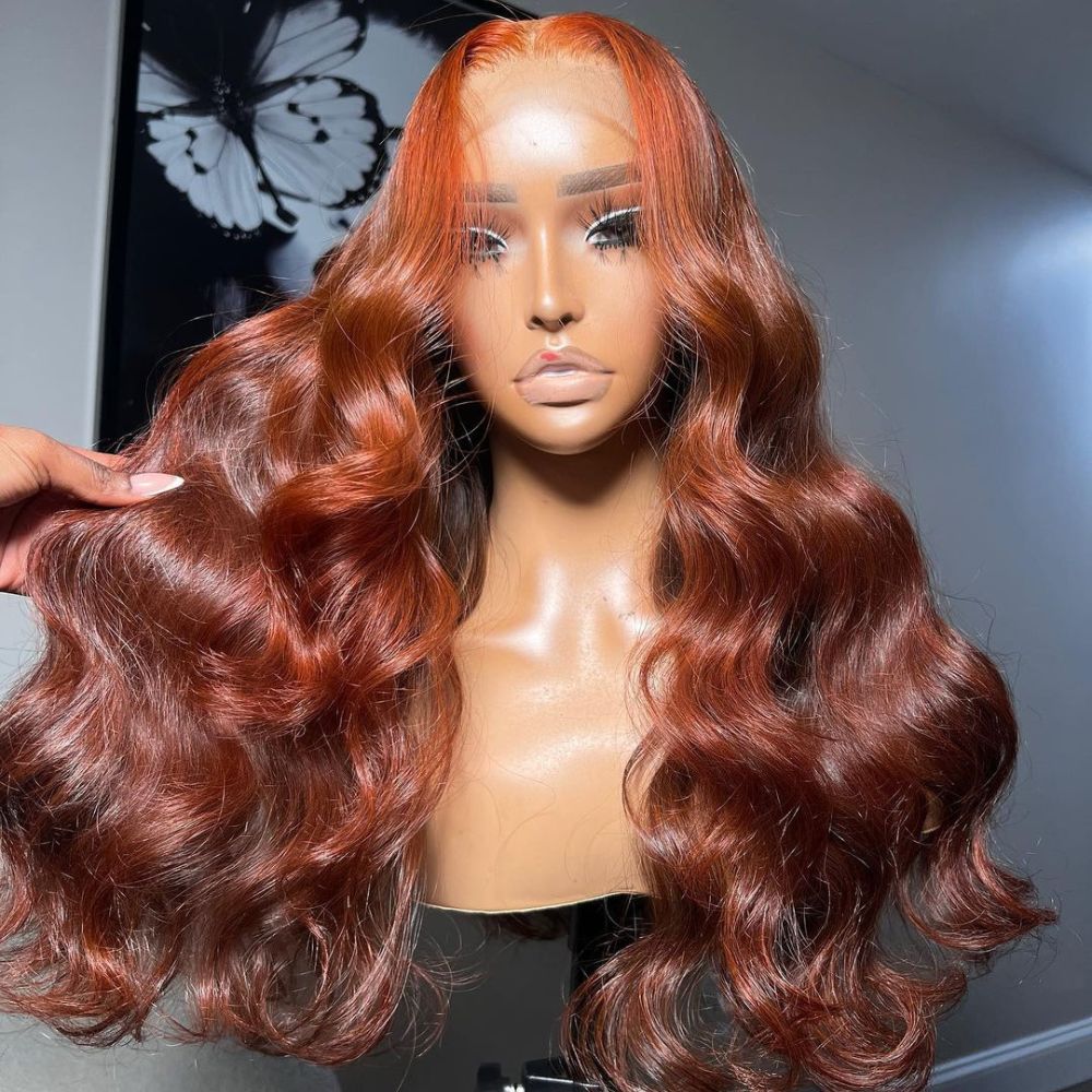 Flash Sale Extra 50% Off Code: VIP50 ,Money Piece Highlight Light Orange Transparent Lace Front Human Hair Wigs Body Wave 13x4/4x4 Lace Color Wig-Amanda Hair