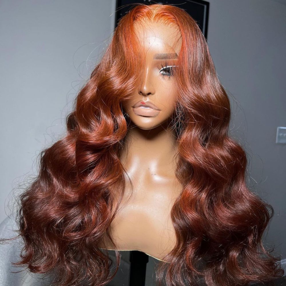 Flash Sale Extra 50% Off Code: VIP50 ,Money Piece Highlight Light Orange Transparent Lace Front Human Hair Wigs Body Wave 13x4/4x4 Lace Color Wig-Amanda Hair