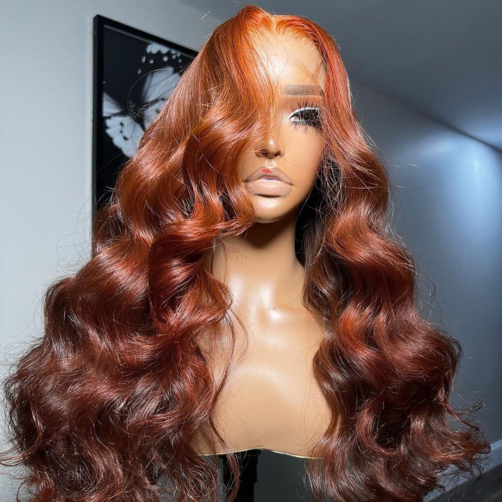 Flash Sale Extra 50% Off Code: VIP50 ,Money Piece Highlight Light Orange Transparent Lace Front Human Hair Wigs Body Wave 13x4/4x4 Lace Color Wig-Amanda Hair