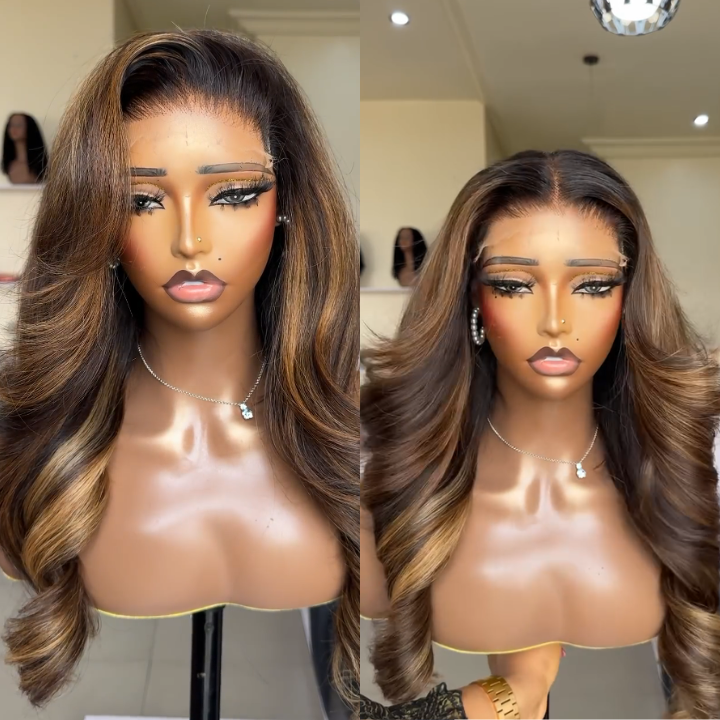 Flash Sale Buy 2 Get 1 Free Highlight Blonde Mix Brown Glueless Body Wave Human Hair Lace Front Wig