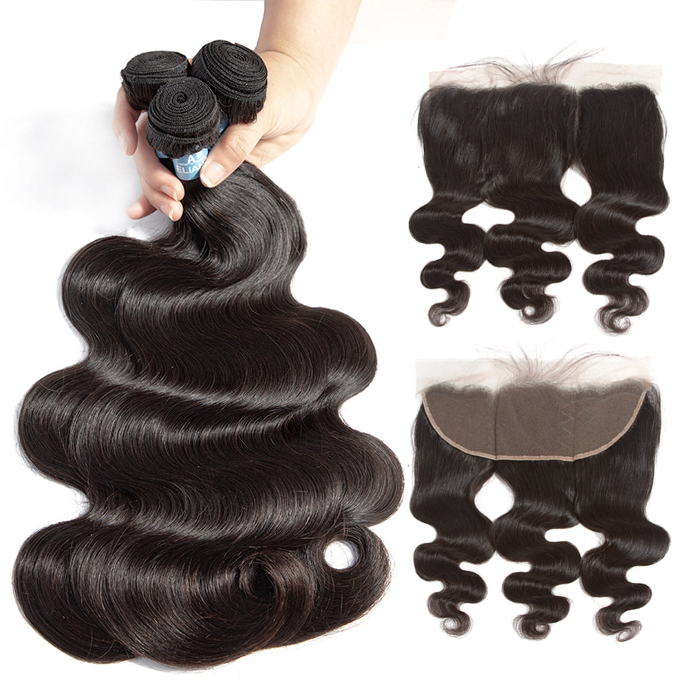 Brazilian Hair 9A Body Wave 3 Bundles With 13*4 Lace Frontal 100% Unprocessed Human Hair - Amanda Hair