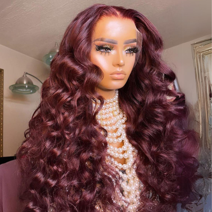 Glueless 99J Colored Loose Deep Wave 13x4 Lace Front Wigs 4*4 Lace Closure Wigs With Baby Hair  -Amanda Hair