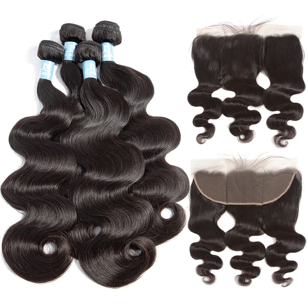 Brazilian Body Wave 4 Bundles With 13*4 Lace Frontal 9A Grade 100% Unprocessed Human Hair - Amanda Hair