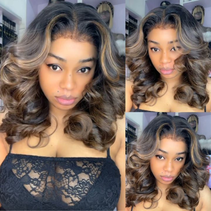 Extra 38% Off Clearance Glueless Money Piece Highlight Blonde Loose Wave Lace Front Color Wigs 100% Human Hair  -Amanda Hair