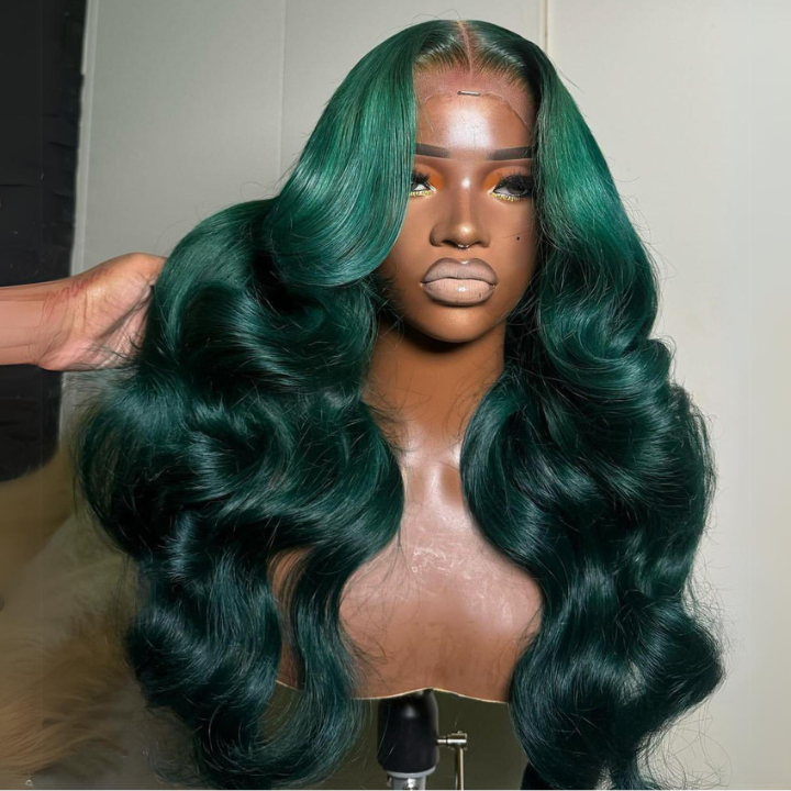 Dark Green Body Wave 13x4 Lace Front Human Hair Wigs Transparent For Black Women