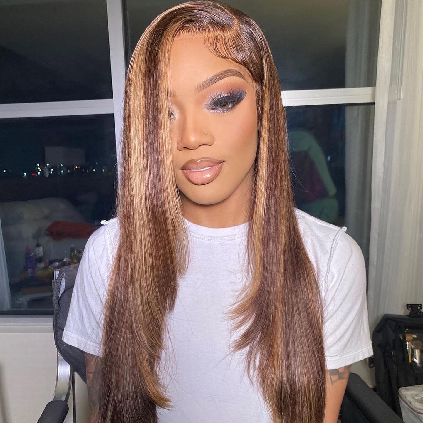 Highlight Straight 13x4 Lace Front Straight Butterfly Haircut #4/27 Piano Color Wig Layered Hair