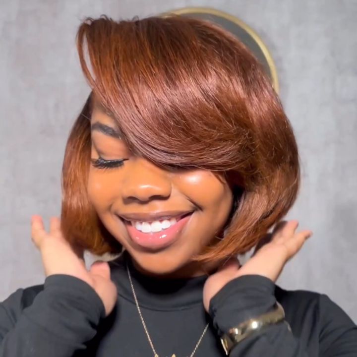 Brown C Part Hiarline Summer Choice Fashion Short Straight Bob Wigs Transparent Glueless Lace Colored  Wigs No Code Needed -Amanda Hair