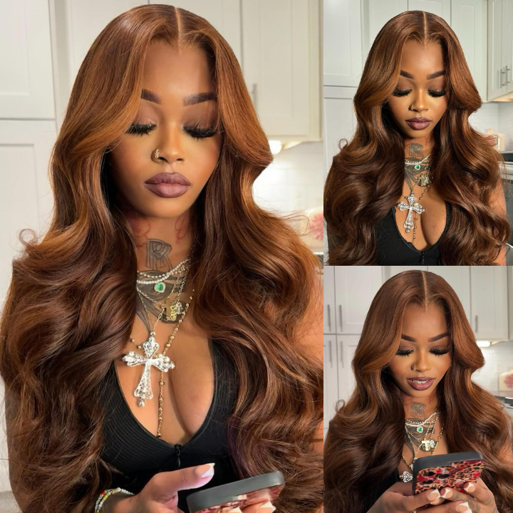 Highlight Light Brown Glueless Lace Front Wig Human Hair Loose Wave Clear Transparent Lace Front Colored Wigs Human Hair Pre Plucked  - Amanda Hair