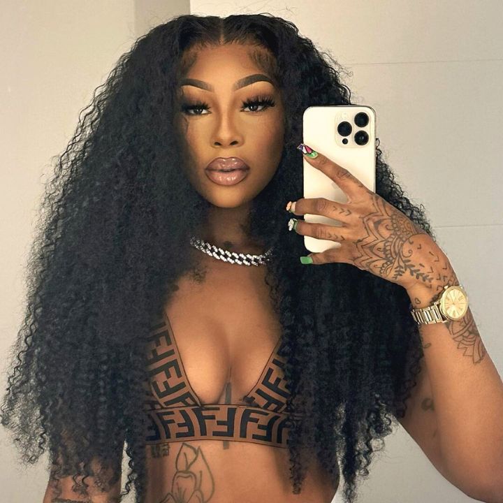 Kinky Curly Hair Transparent Glueless Lace Front Wig 13*4/6*4 Lace Frontal Clear Lace Wigs-Amanda Hair