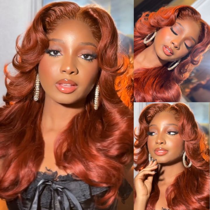 Reddish Brown Glueless Body Wave Human Hair Clear Transparent Lace Front Wigs For Women-Amanda Hair