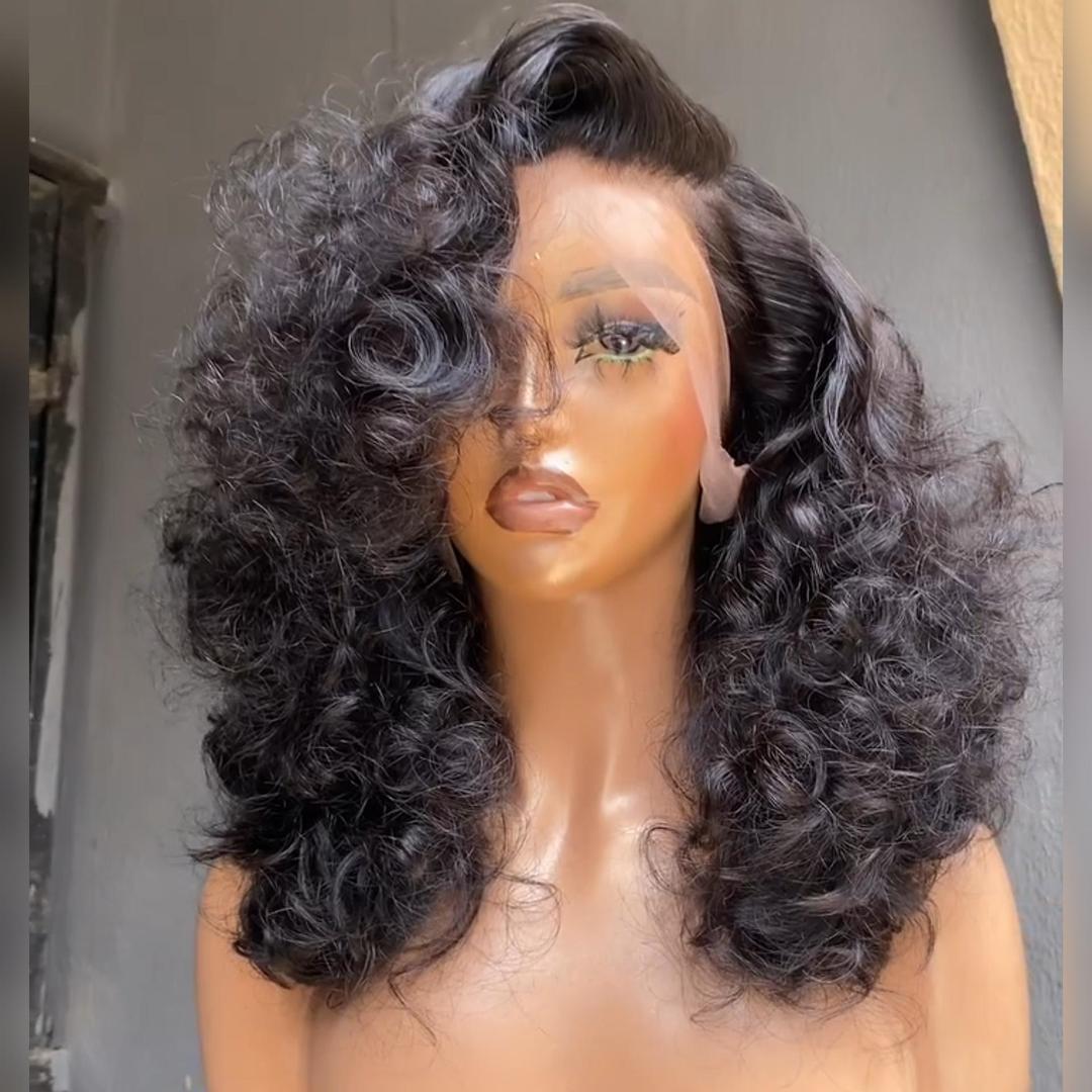 Glueless Loose Wave Natural Human Hair Clear Transparent Lace Front Wand Curly Wigs For Women-Amanda Hair