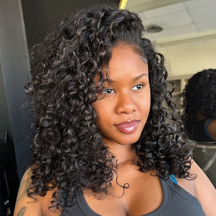Glueless Lace Looser Bomb Curl Wig with Natural Hairline Mini Knots  Human Hair Clear Transparent Natural Black  - Amanda Hair
