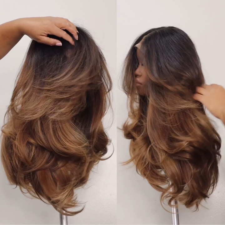 Black Friday Flash Sale Up To 90% OFF | Glueless  Layer Body Wave Dark Root Ombre Honey Blonde Lace Front Wig 100% Human Hair - Clear Transparent Lace Front/Closure Human Hair Colored Wig- Amanda Hair